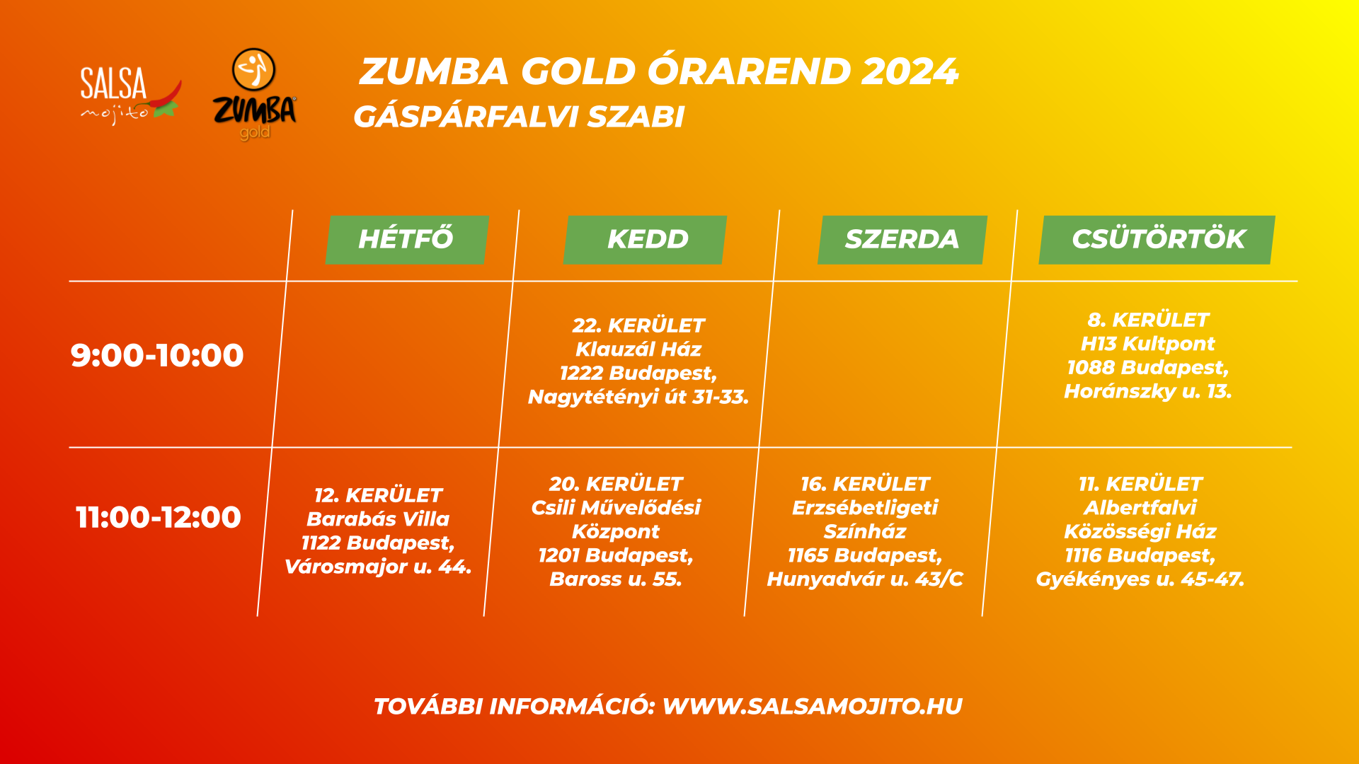 Zumba Gold órarend 2024 május - Szabi